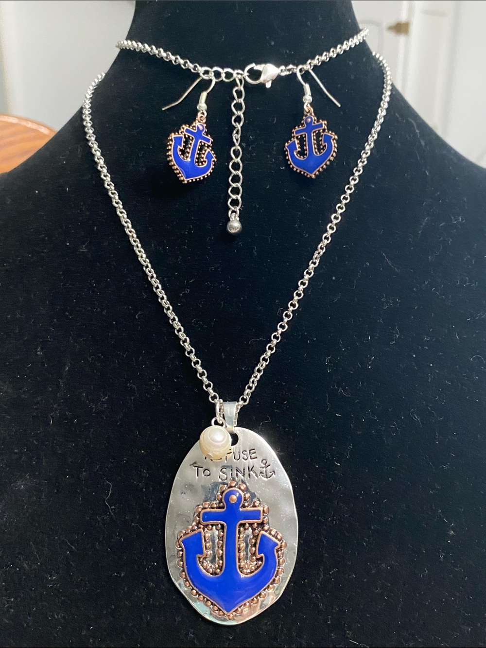 Nautical Blue Anchor Necklace and Earring Set